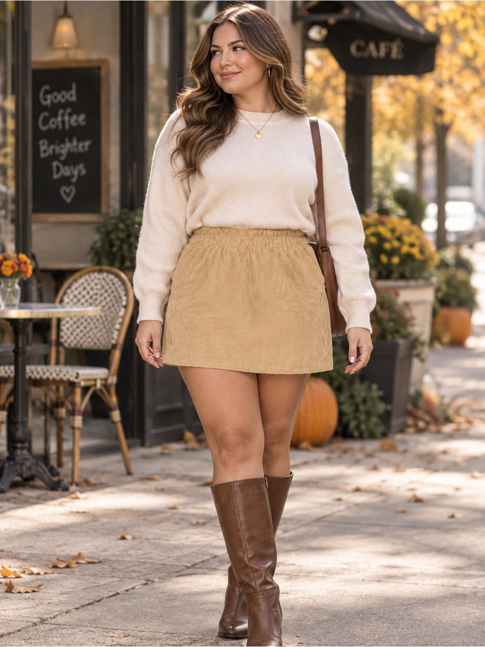 Copper Key Tan Corduroy Mini Skirt XL Elastic Waist Pockets A-Line Fall Neutral